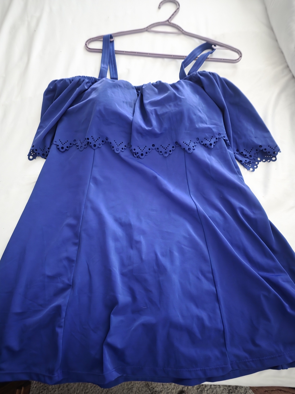 Off-Shoulder Royal Blue Swim Dress